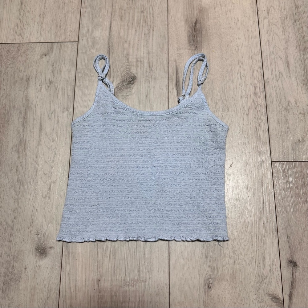 Brandy Melville Light Blue Linen Blend Textured Knit Tank Top Cami Crop